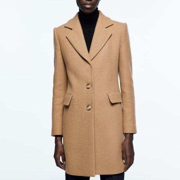 NEW ZARA REMOVABLE FAUX FUR COLLAR COAT TAUPE BROWN - REF. 2179/289 - Picture 2 of 12